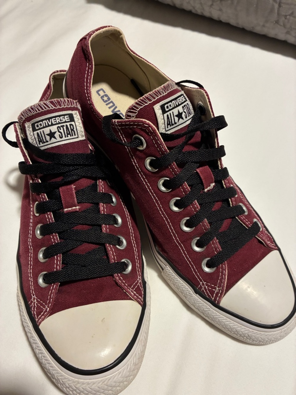 Converse Men’s Low Top Canvas Sneakers - Maroon with Black Laces